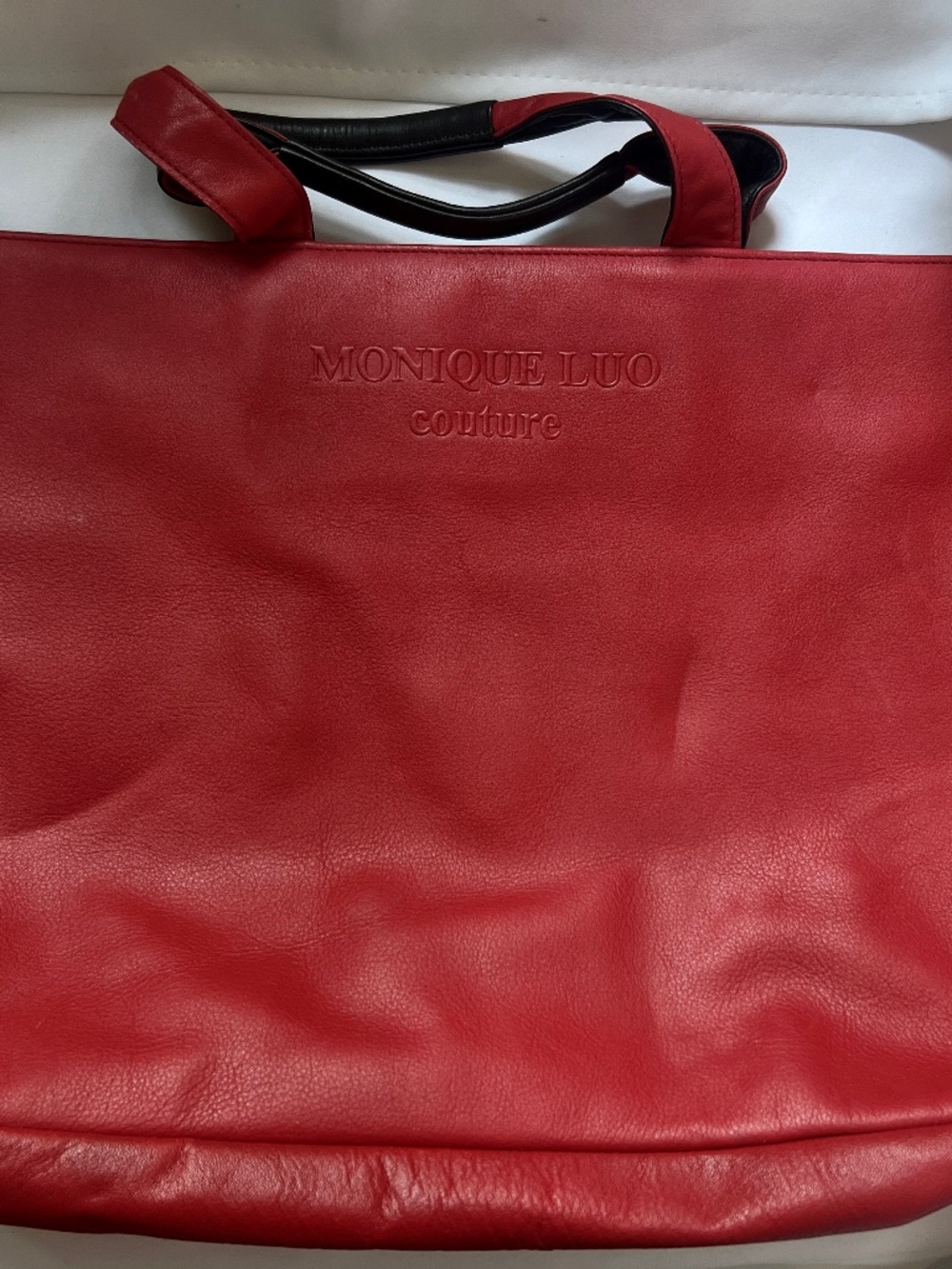 Monique Luo Couture Red Leather Tote Handbag Purse
